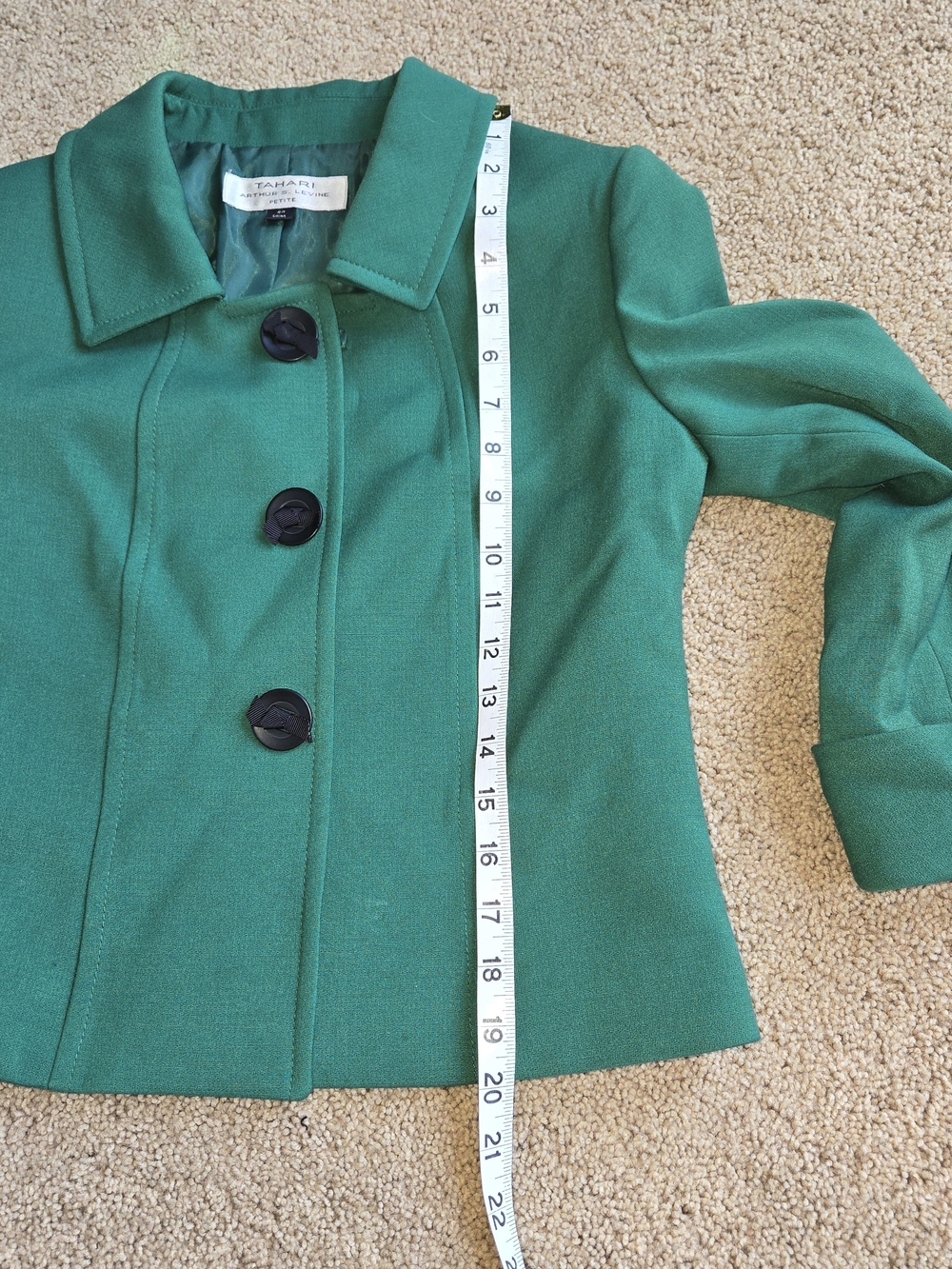 Tahari Arthur S. Levine Emerald Green Short Jacket Blazer Cuffed Sleeves 2P - Picture 6 of 10